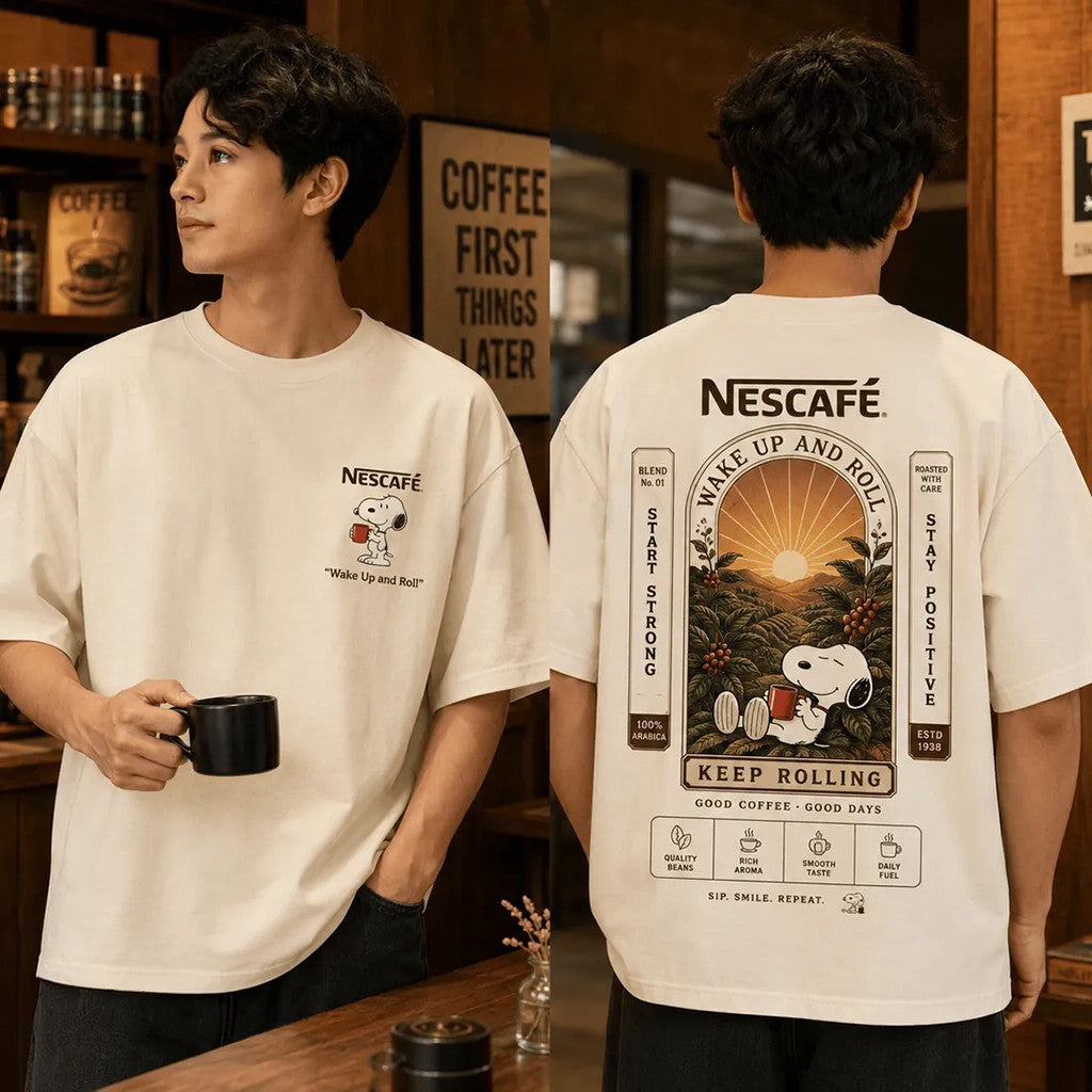 Nescafe X Snoopy Wake Up And Roll T-Shirt 2026 Coffee Lover Shirt Gift For Brothers - Merchluma