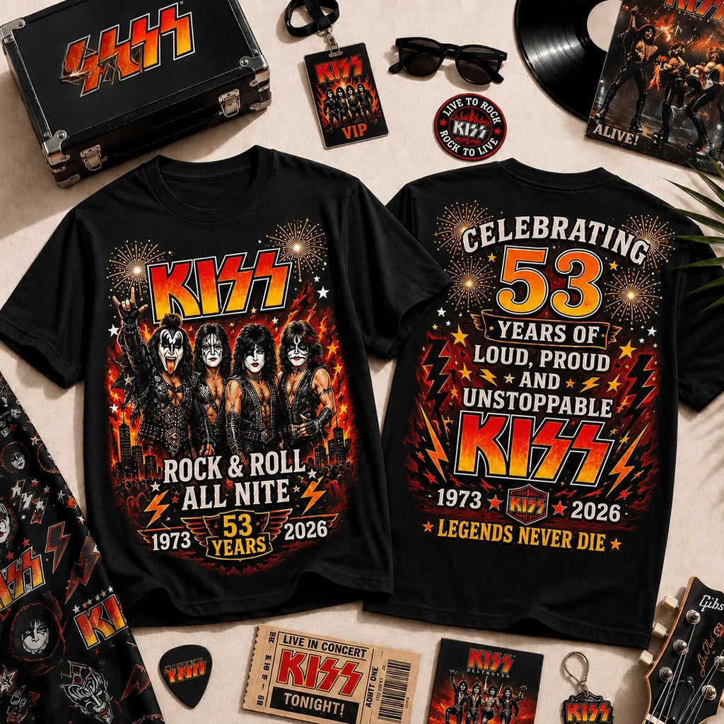 KISS Rock And Roll All Nite 53 Year Celebration T-Shirt KISS Band Merch Gift For Music Fans - Merchluma