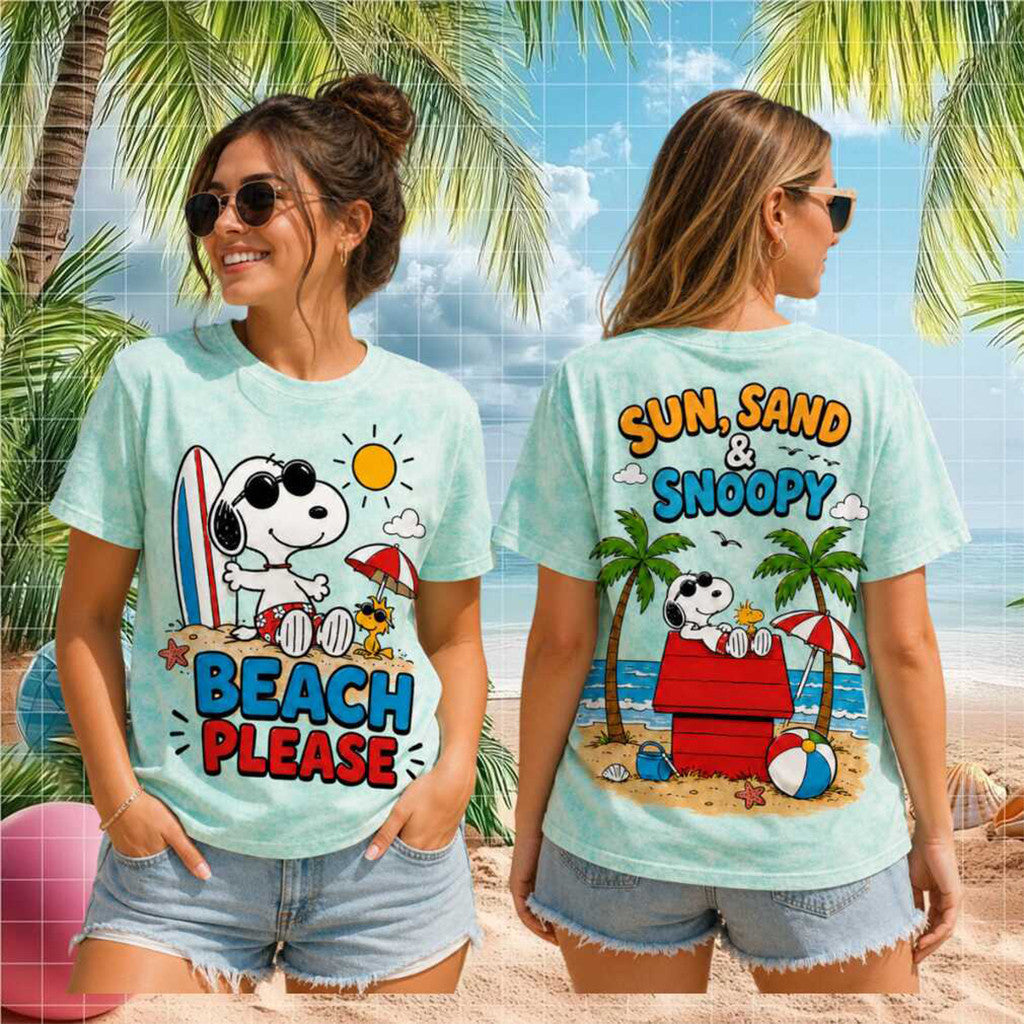 Snoopy Beach Please Sun Sand Surf Retro T-Shirt Summer Vacation Travel Clothing Gift For Her - Merchluma