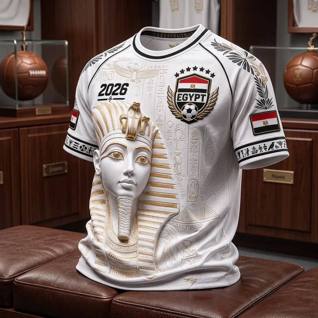 Egypt World Cup 2026 Merch Embossed Pharaoh White T-Shirt Egypt National Team Merch Fan Gifts - Merchluma