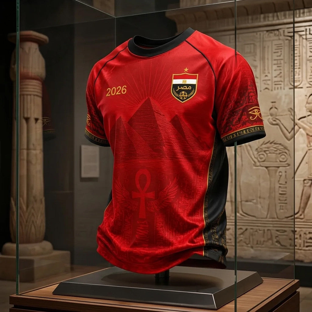 Egypt World Cup 2026 Merch Red Pharaoh Pattern T-Shirt Egypt National Team Clothing For Fans - Merchluma