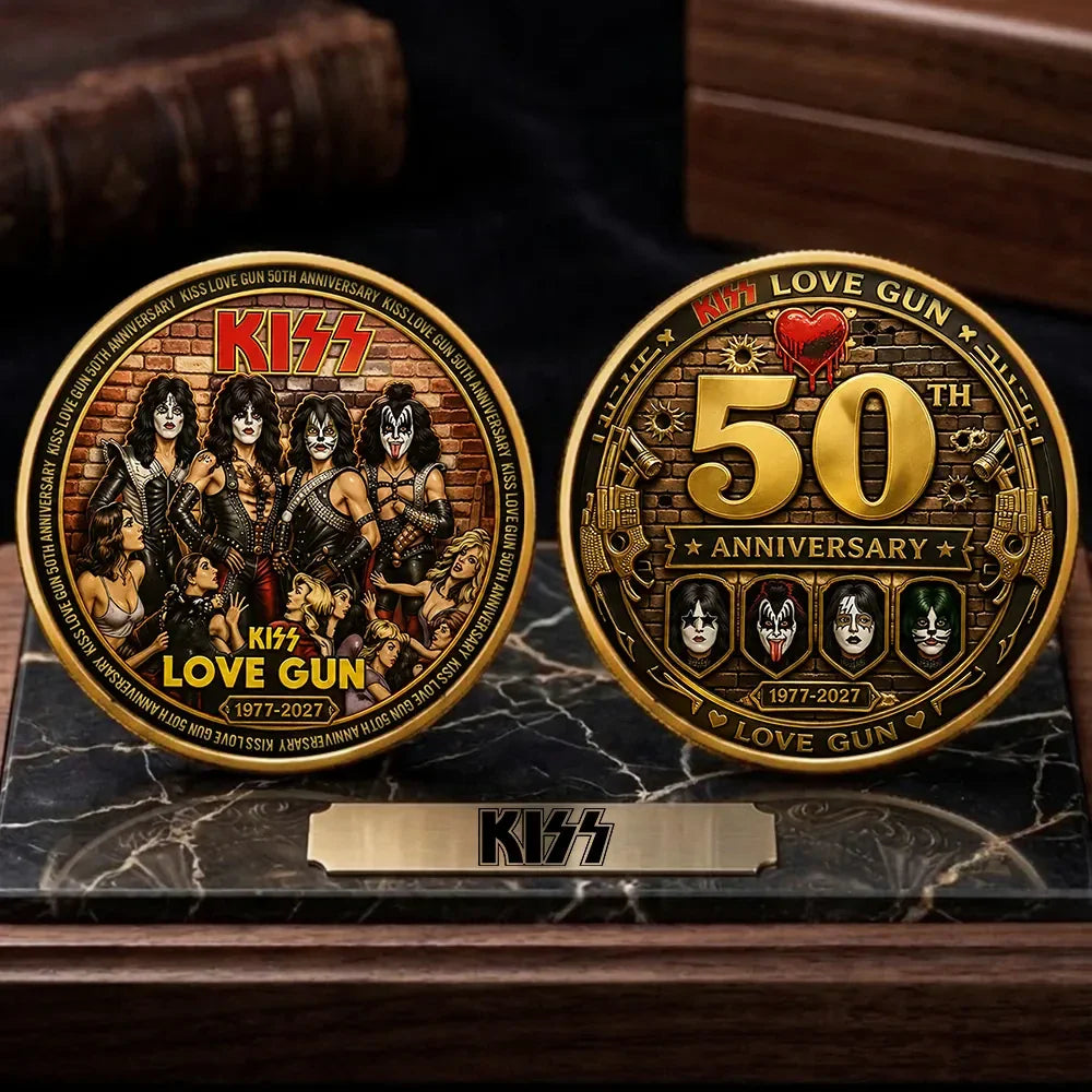KISS Love Gun 50th Anniversary Commemorative Coin 2026 KISS Band Merch Gift For Father - Merchluma