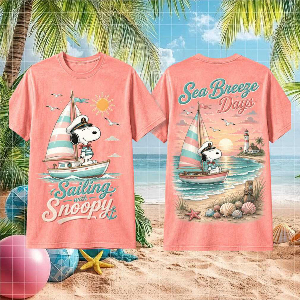 Snoopy Peanuts Sailing Sea Breeze Days Retro Vintage T-Shirt Summer Beach Fan Gifts - Merchluma