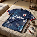 Japan Soccer Navy Blue Cherry Blossom T-Shirt Japan World Cup 2026 Merch Gift For Dad - Merchluma