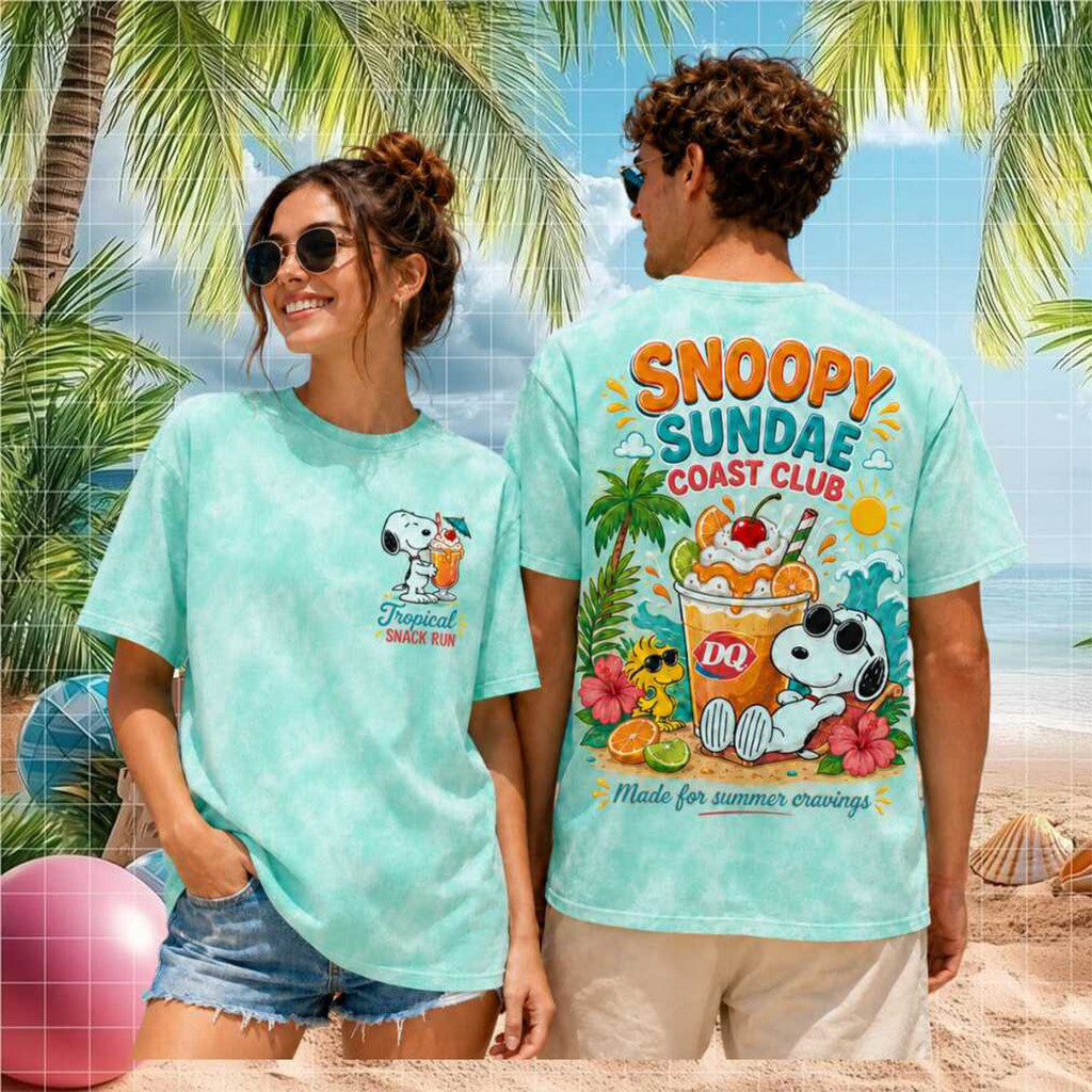 Snoopy Sundae Coast Club Dairy Queen Retro T-Shirt Tropical Summer Vacation Beach Apparel - Merchluma