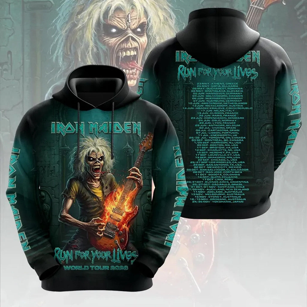 Iron Maiden Run For Your Lives 2026 Tour Hoodie Iron Maiden Tour Merch Gift For Band Fans - Merchluma
