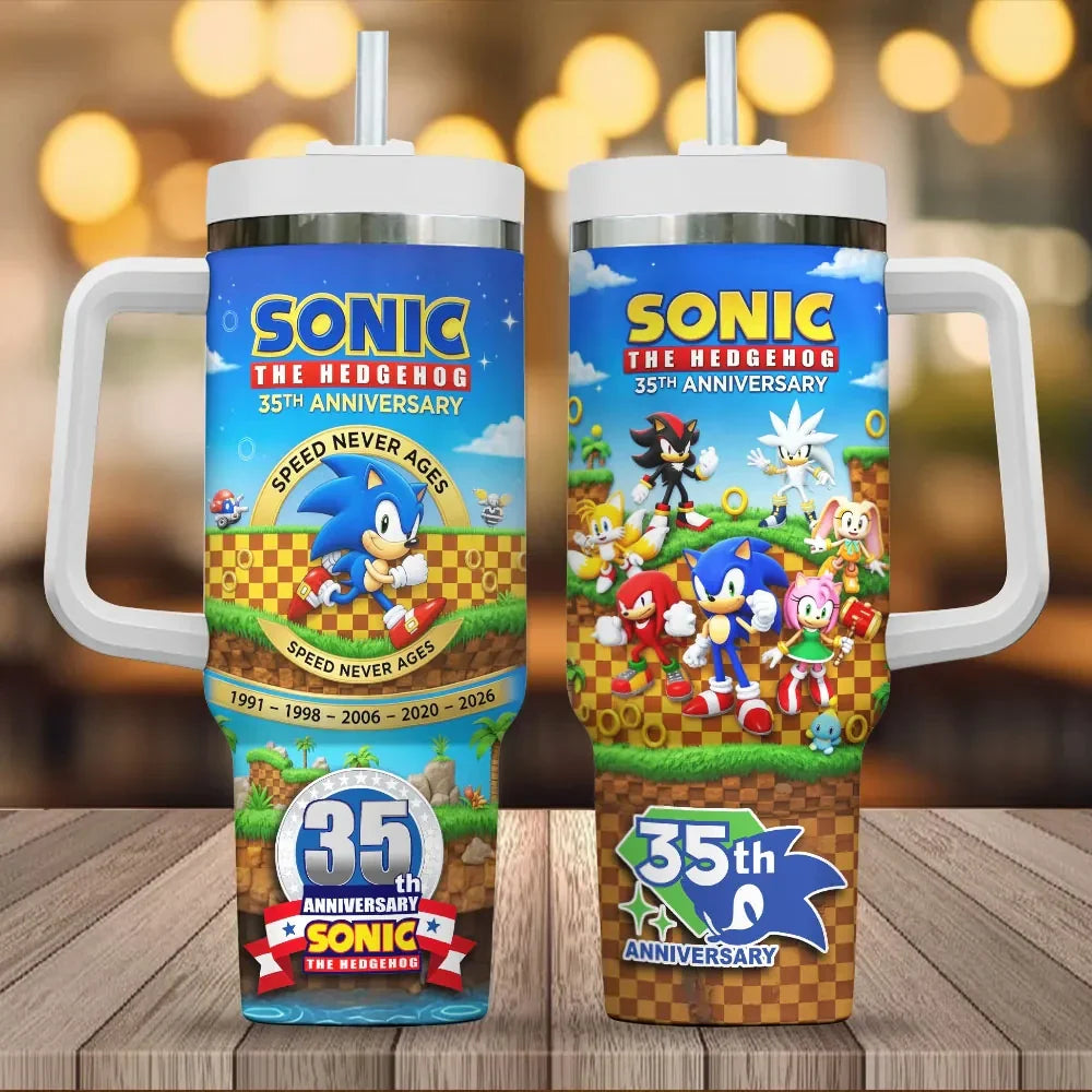 Sonic The Hedgehog 35th Anniversary Merch 2026 Speed Never Ages Tumbler Gifts For Brothers - Merchluma