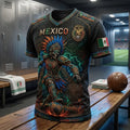 Mexico National Football Team Merch Aztec Skull V-Neck T-Shirt Mexico World Cup Merch 2026 - Merchluma