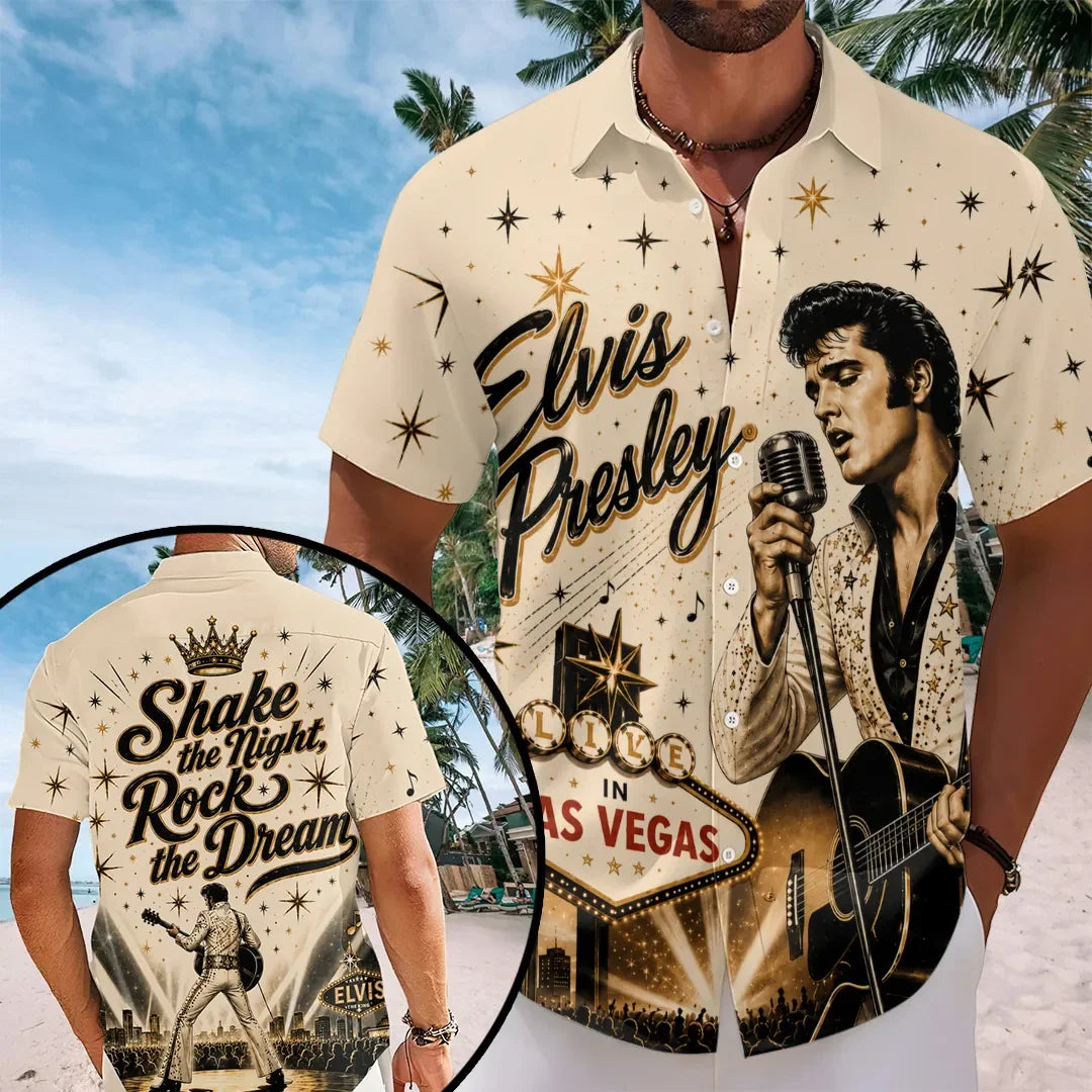 Elvis Presley Merch 2026 Shake The Night Rock The Dream Hawaiian Shirt Gift For Music Lovers - Merchluma