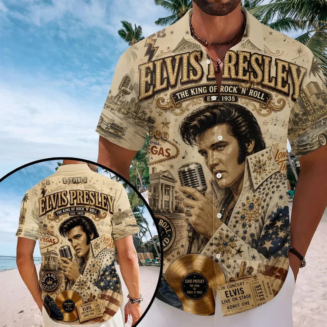 Elvis Presley The King Of Rock N Roll Hawaiian Shirt 2026 Elvis Presley Merch Cool Fan Gifts - Merchluma