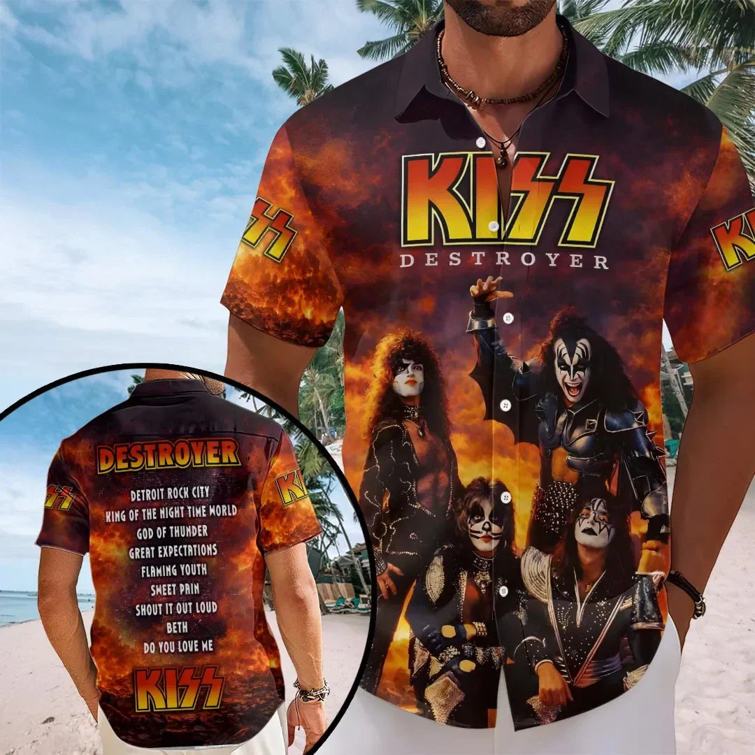 KISS Destroyer Hawaiian Shirt 2026 KISS Band Merch Cool Gift For Rock Music Fans - Merchluma
