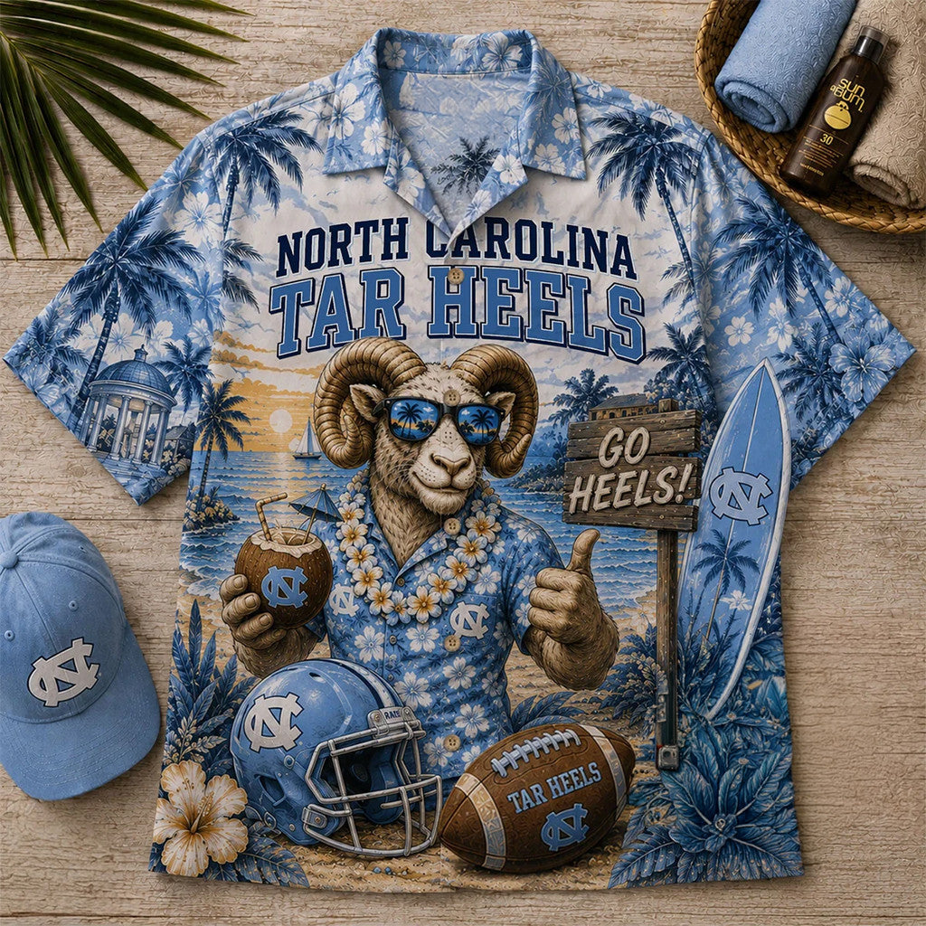 North Carolina Tar Heels Rameses Tropical Beach Hawaiian Shirt Tar Heels Merch Summer Gifts - Merchluma