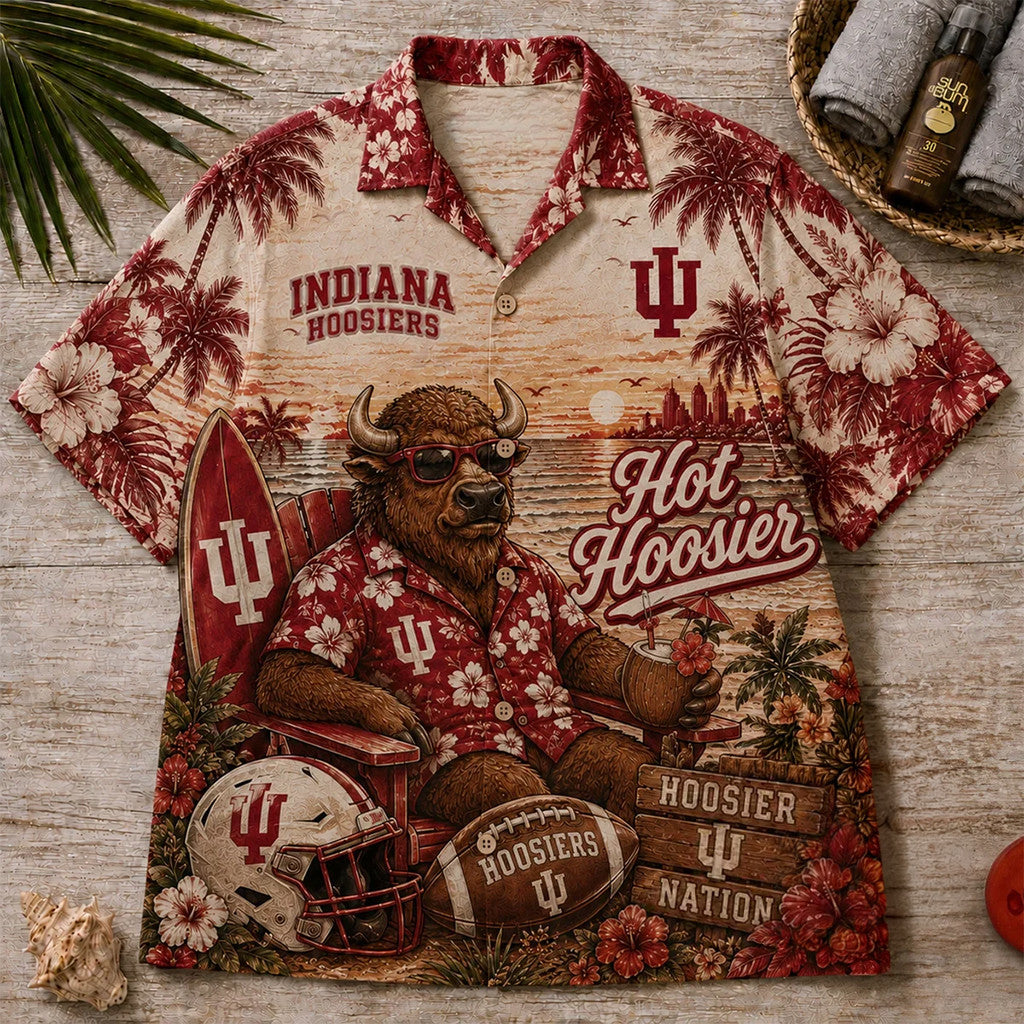Indiana Hoosiers Merch 2026 Hot Hoosier Tropical Beach Hawaiian Shirt Football Fan Gifts - Merchluma