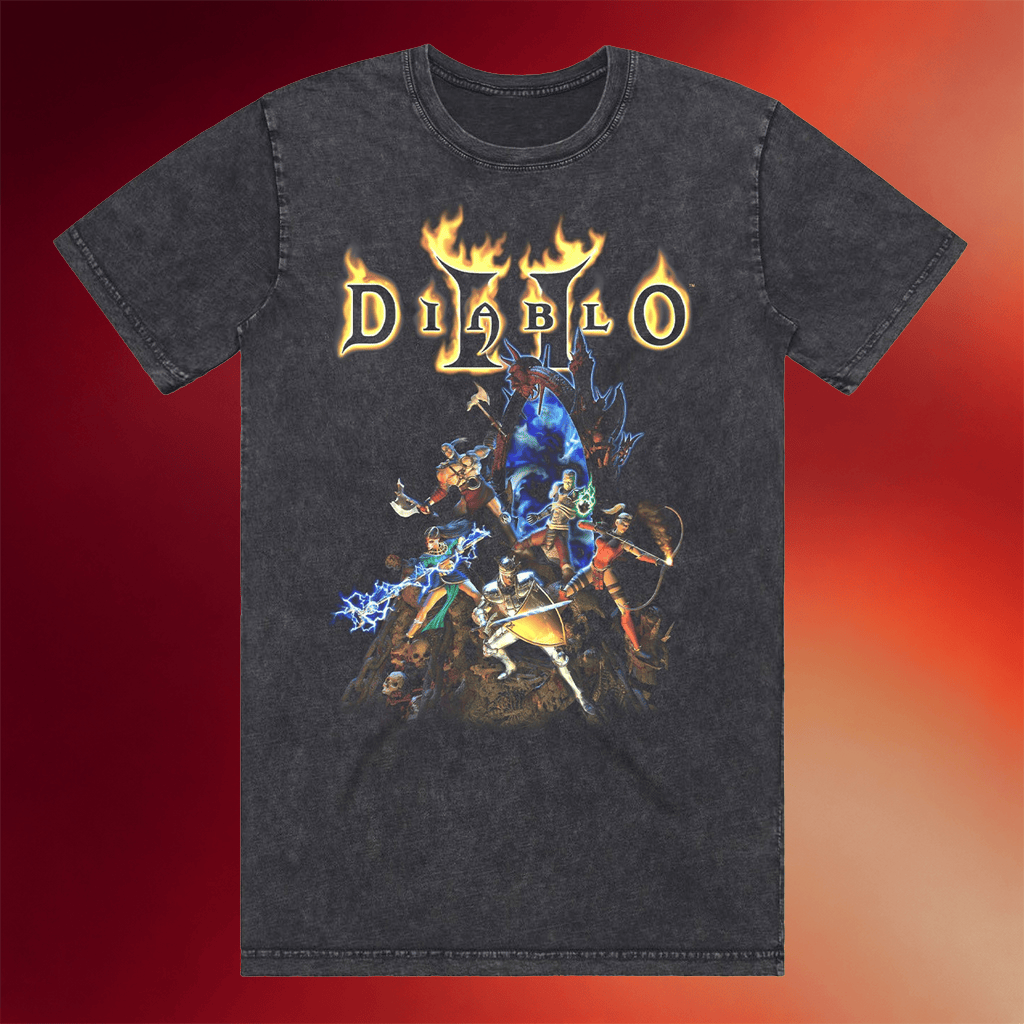 Blizzard Merch 2026 Diablo II Infernal Gate Black Wash T-Shirt Birthday Present For Him - Merchluma
