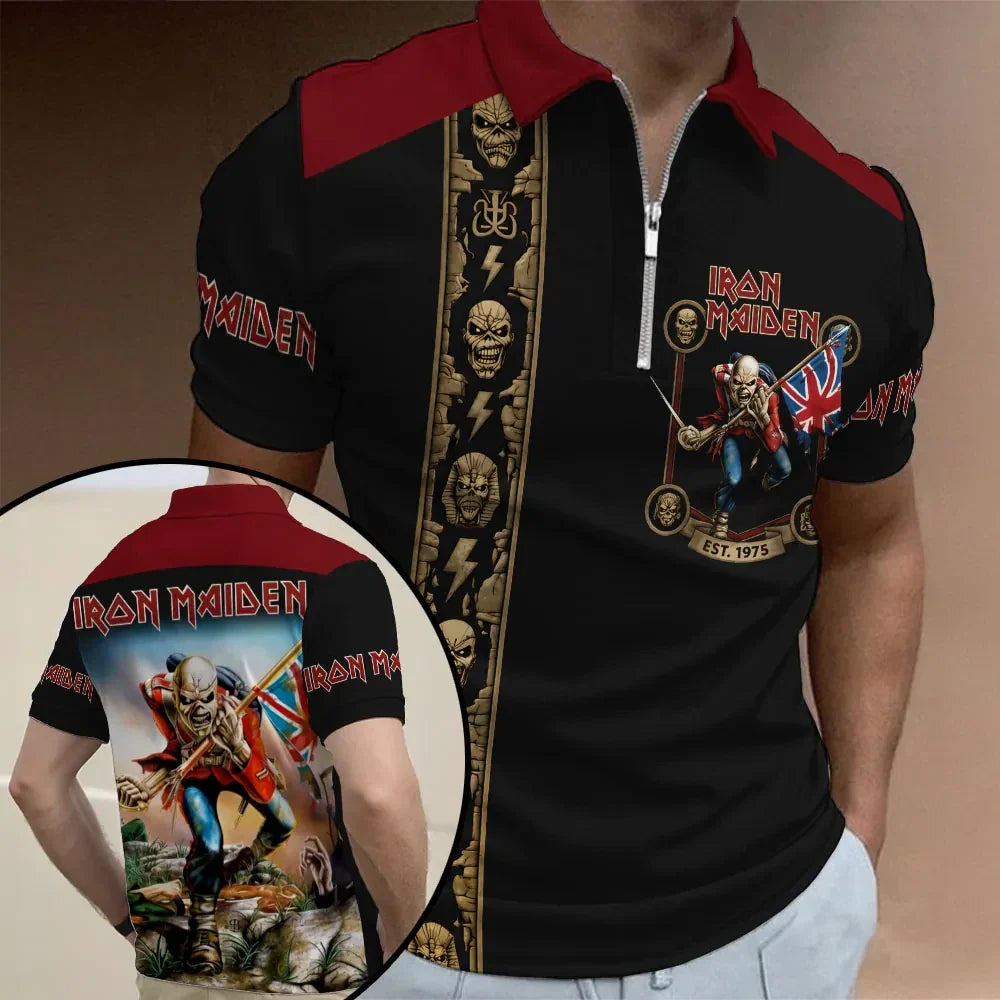 Iron Maiden Zip Polo Shirt 2026 Heavy Metal Band Iron Maiden Merch Gift For Husband - Merchluma