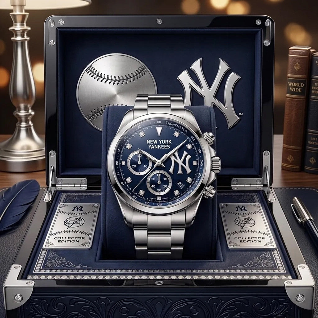 New York Yankees Stainless Steel Chronograph Watch NY Yankees Merch Gift For Baseball Fans - Merchluma