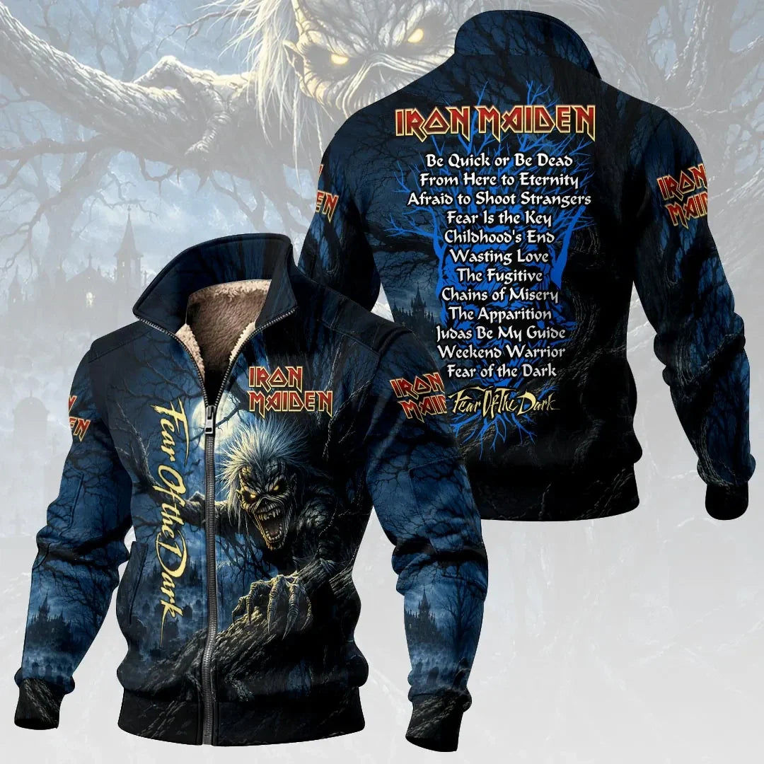 Iron Maiden Fear Of The Dark Stand Collar Zip Jacket 2026 Iron Maiden Merch Band Fan Gifts - Merchluma