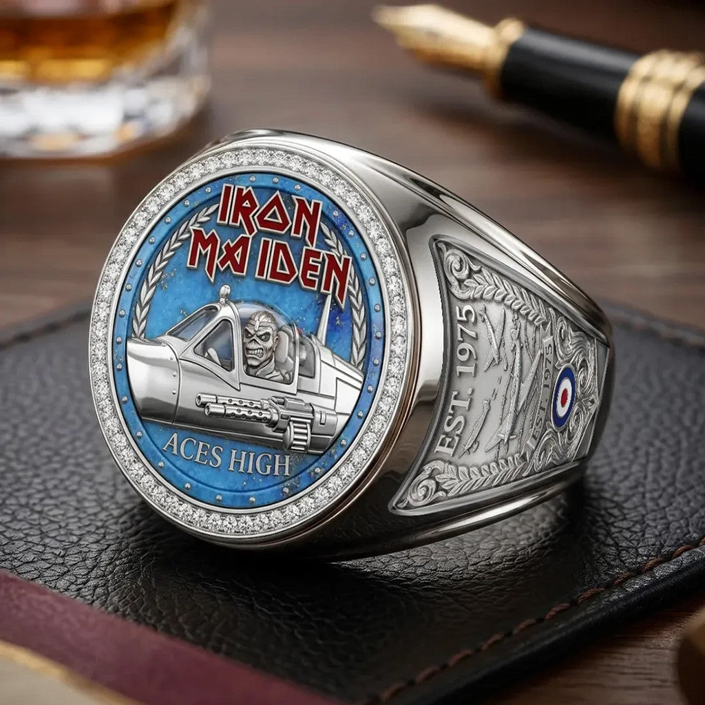 Iron Maiden Aces High Stainless Steel Ring 2026 Iron Maiden Merch Present For Band Fans - Merchluma