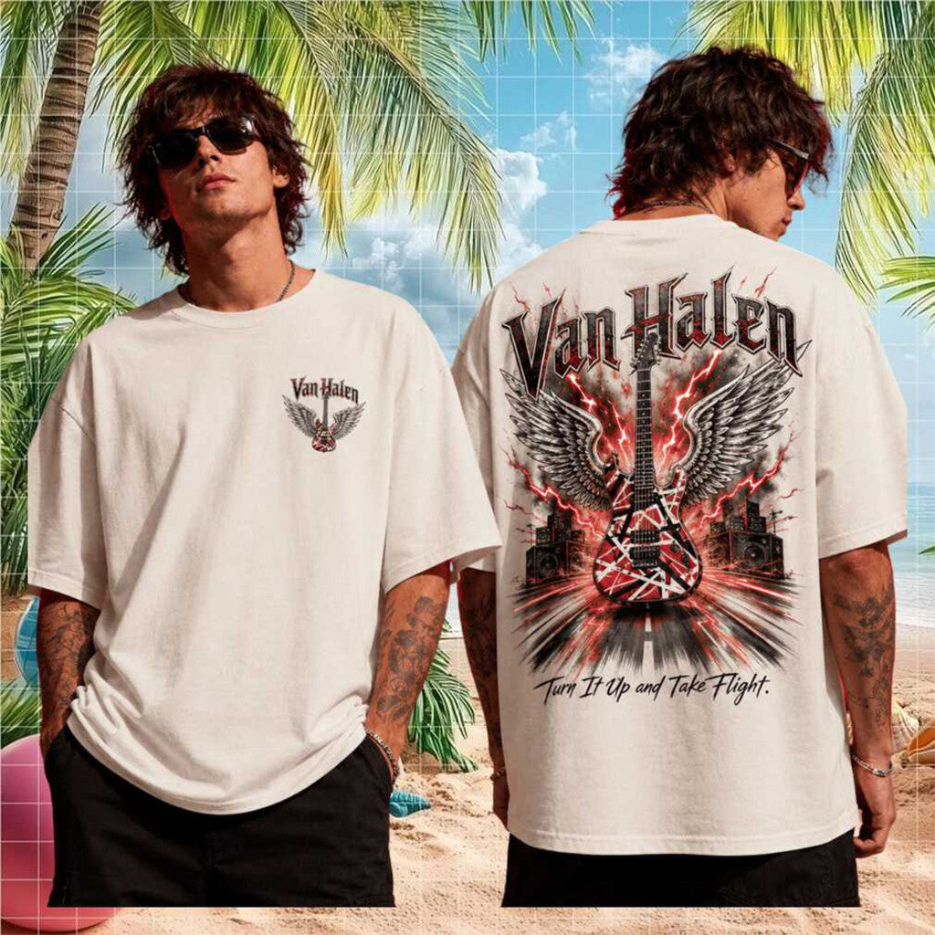 Van Halen Turn It Up And Take Flight Guitar Vintage T-Shirt Van Halen Merch Gift For Music Fan - Merchluma