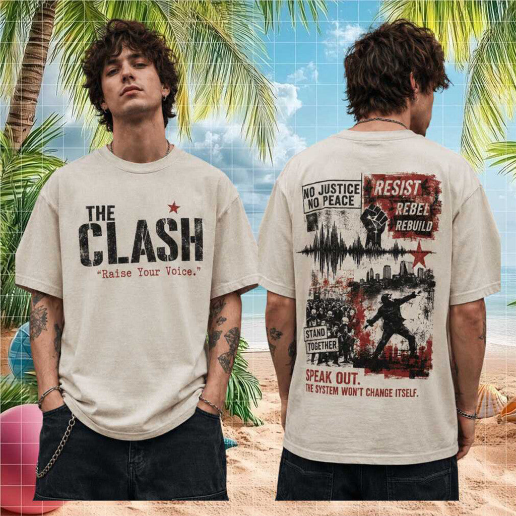 The Clash Raise Your Voice Retro T-Shirt Rebel Protest Punk Rock Concert Music Shirt Fan Merch - Merchluma
