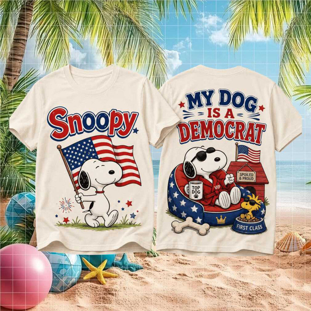 Snoopy My Dog Is A Democrat Shirt Funny Political American Flag Tee Humorous Gifts - Merchluma