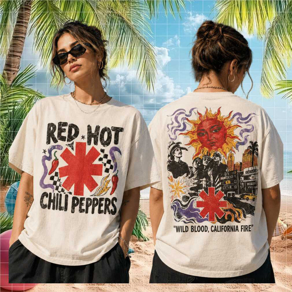 Red Hot Chili Peppers Wild Blood California Fire Retro Shirt Funk Rock Band Merch Gift For Fans - Merchluma