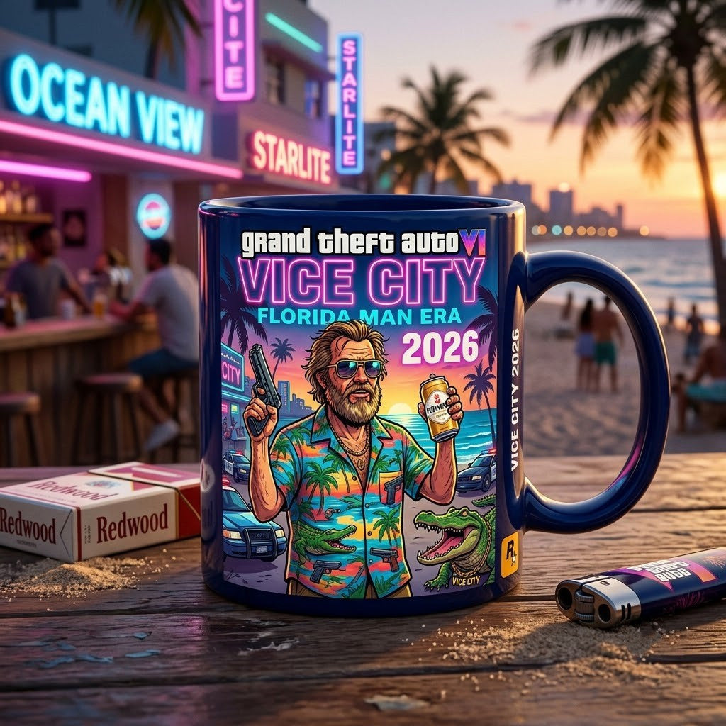 Grand Theft Auto VI Vice City Florida Man Era Mug 2026 GTA 6 Merch Gifts For Game Lovers - Merchluma