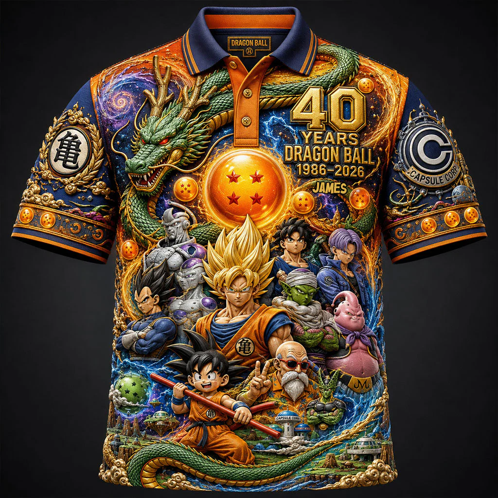 Dragon Ball 40th Anniversary Merch The Strongest Seven Balls Polo Shirt Gifts For Husband - Merchluma