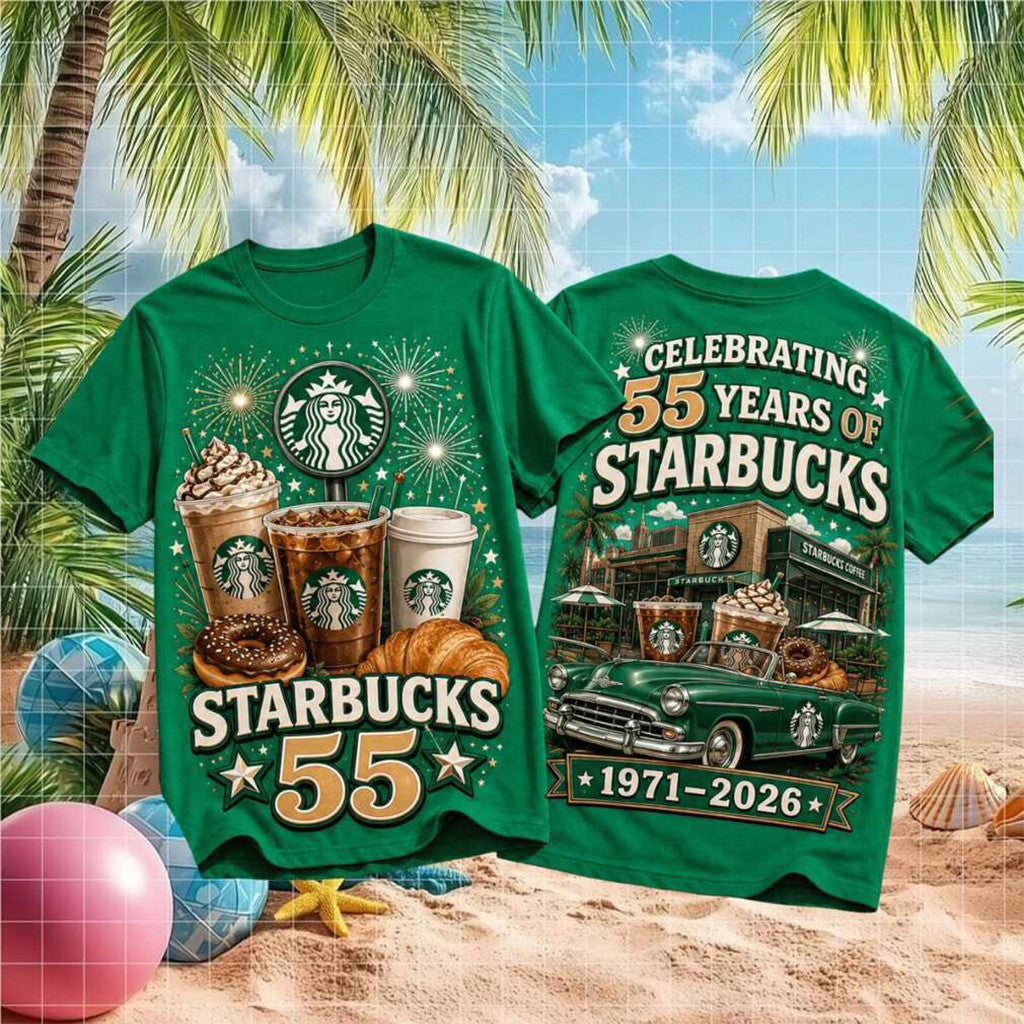 Starbucks 55 Years Anniversary 1971 Celebration Retro T-Shirt Gifts For Coffee Lovers - Merchluma