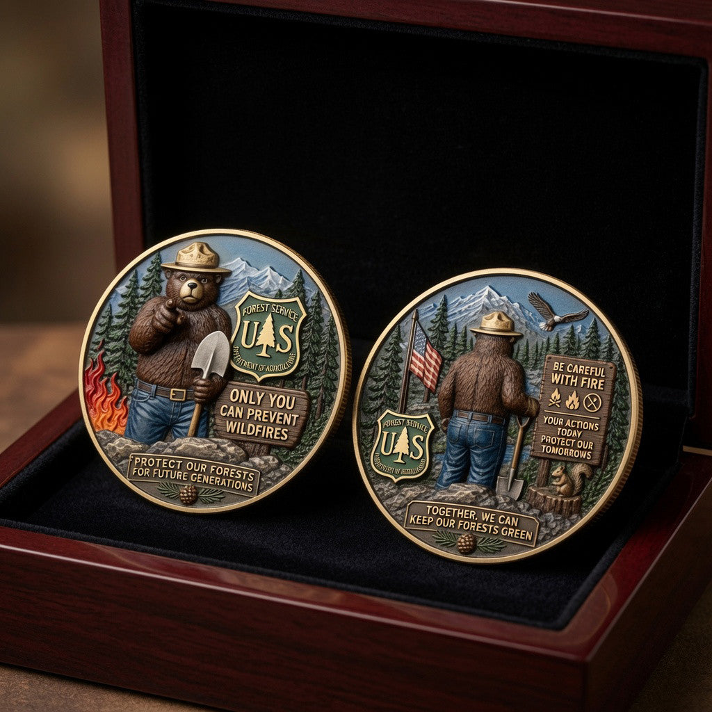 Smokey Bear USFS Only You Can Prevent Wildfires Challenge Coin USFS Merch Gift For Grandpa - Merchluma