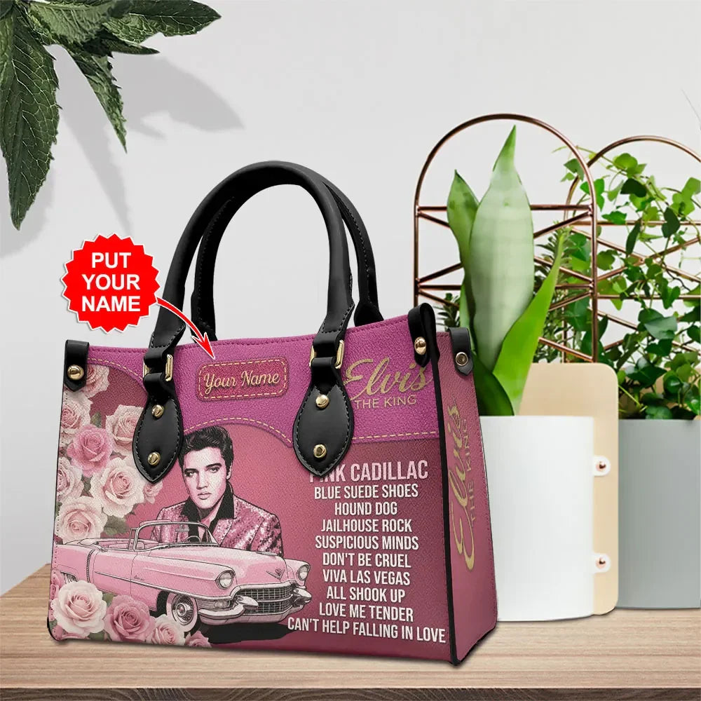 Personalized Elvis Presley The King Leather Handbag Elvis Presley Merch Gift For Grandma - Merchluma