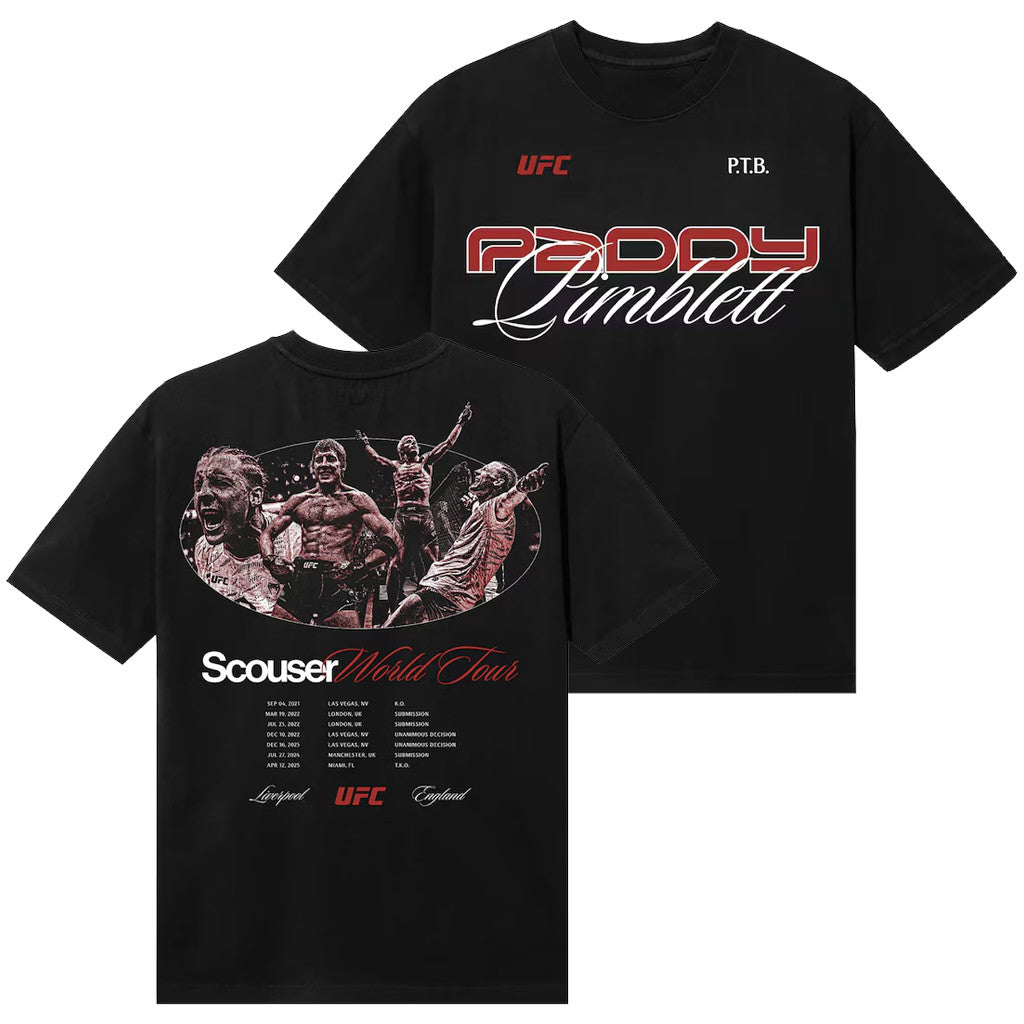Paddy Pimblett Merch 2026 Paddy Pimblett UFC World Tour T-Shirt Black Scouser UFC Merch - Merchluma