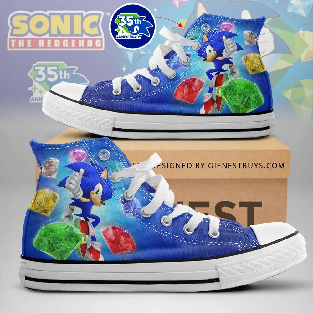Sonic The Hedgehog 35th Anniversary High Top Shoes Sneakers Sonic The Hedgehog Merch 2026 - Merchluma