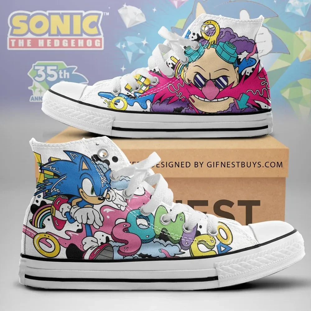 Sonic The Hedgehog High Top Shoes Sneakers Sonic The Hedgehog Merch 2026 Gift For Besties - Merchluma
