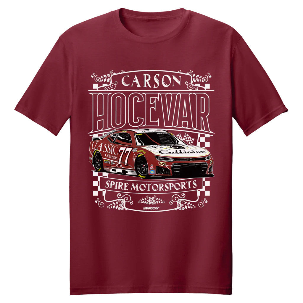 Carson Hocevar Merch #77 Carson Hocevar Classic Collision T-Shirt Spire Motorsports Shirt 2026 - Merchluma