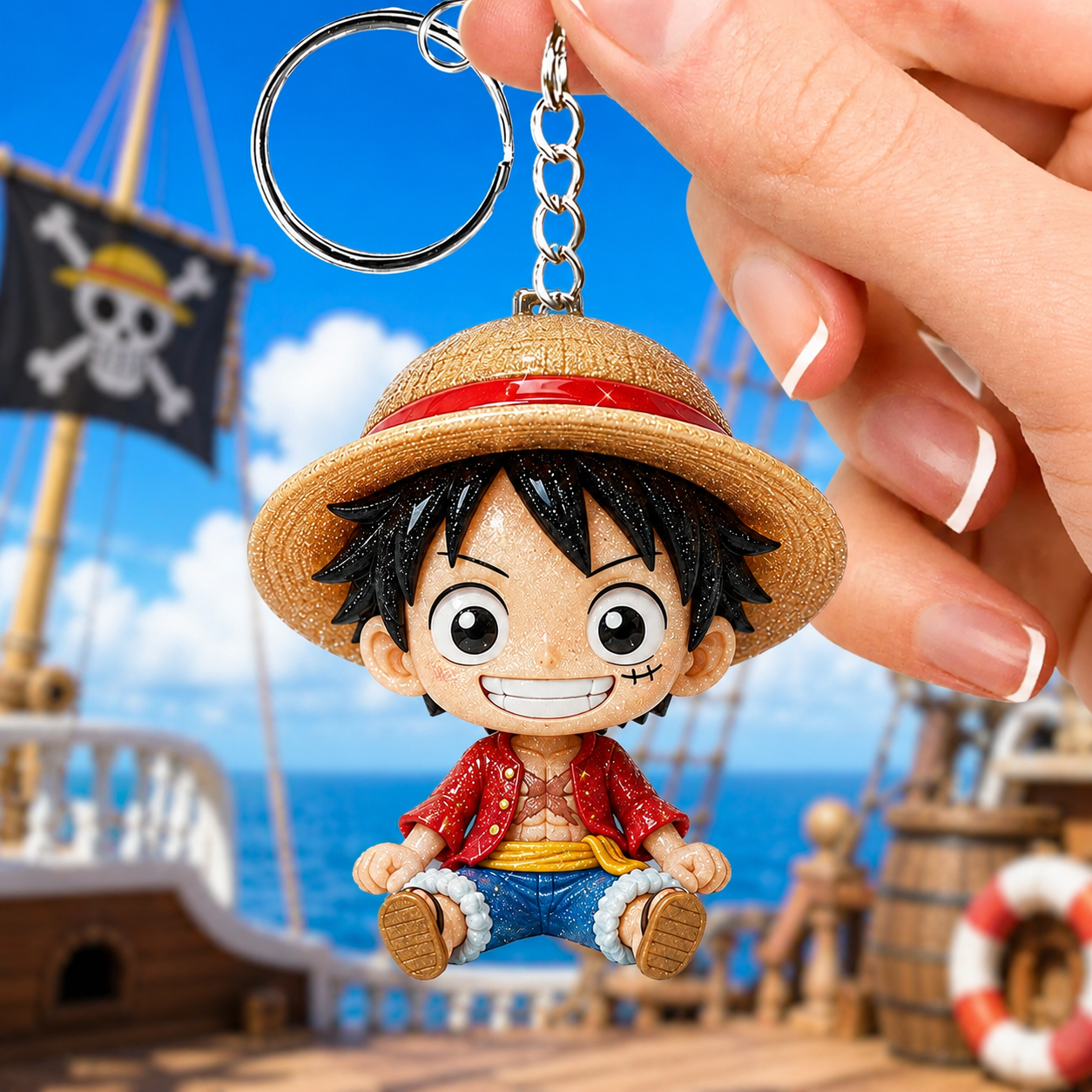One Piece Monkey D Luffy Keychain Chibi Pirate Keyring One Piece Merch Cute Anime Gifts For Son - Merchluma