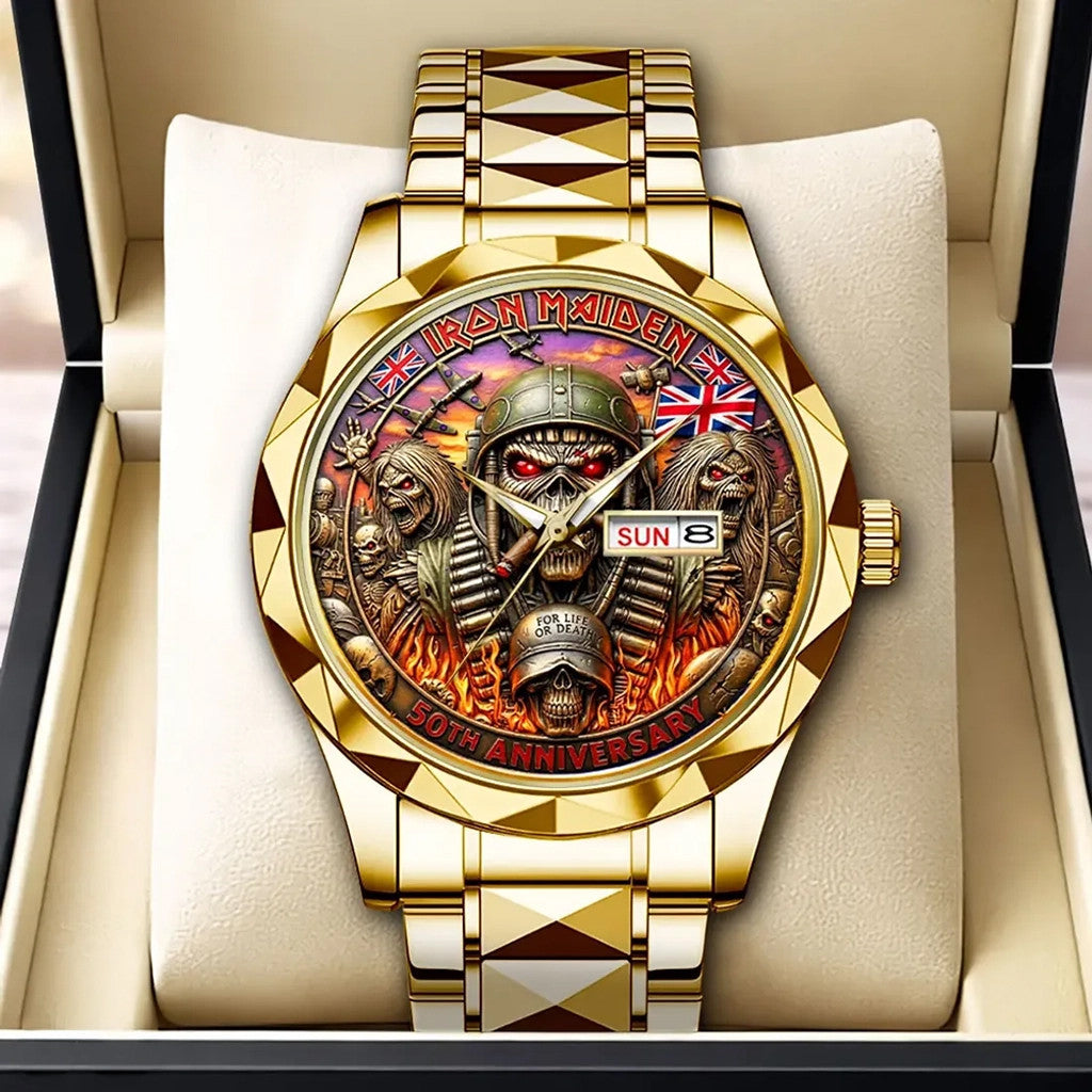 Iron Maiden 50th Anniversary Watch Iron Maiden Merch Gift Ideas For Husband - Merchluma
