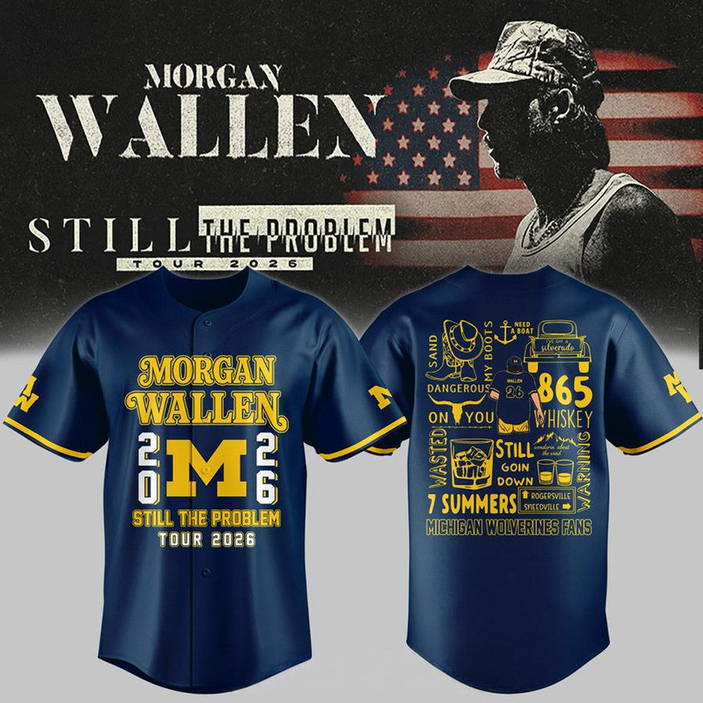 Michigan Wolverines Merch Morgan Wallen X Still The Problem Tour 2026 Baseball Jersey Fan Gift - Merchluma