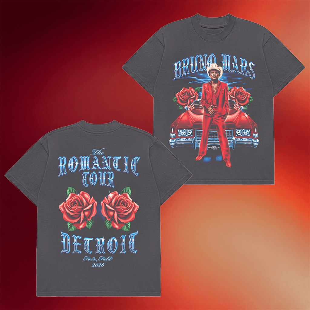 Bruno Mars Merch 2026 Detroit The Romantic Tour Vintage T-Shirt Bruno Mars Shirts Gift For Fans - Merchluma