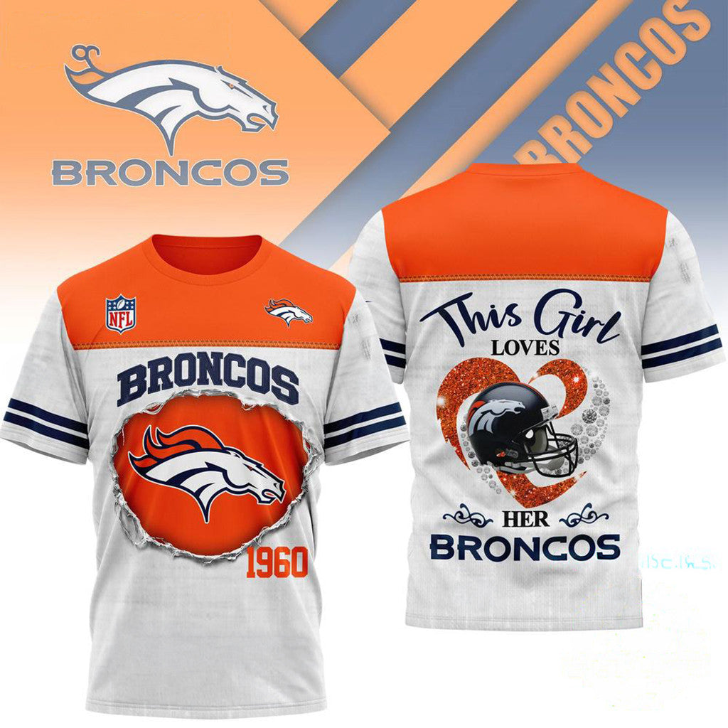 Denver Broncos This Girl Loves Her Broncos T-Shirt Denver Broncos Merch Gift Ideas For Husband - Merchluma