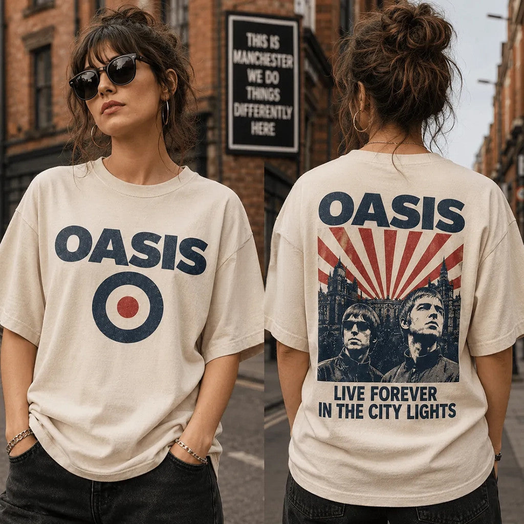 Oasis Live Forever In The City Lights T-Shirt Oasis Merch Gift For Rockers - Merchluma