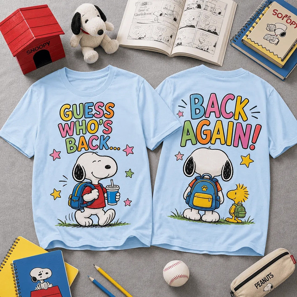 Snoopy Merch Guess Whos Back Back Again T-Shirt Gifts For Your Husband - Merchluma