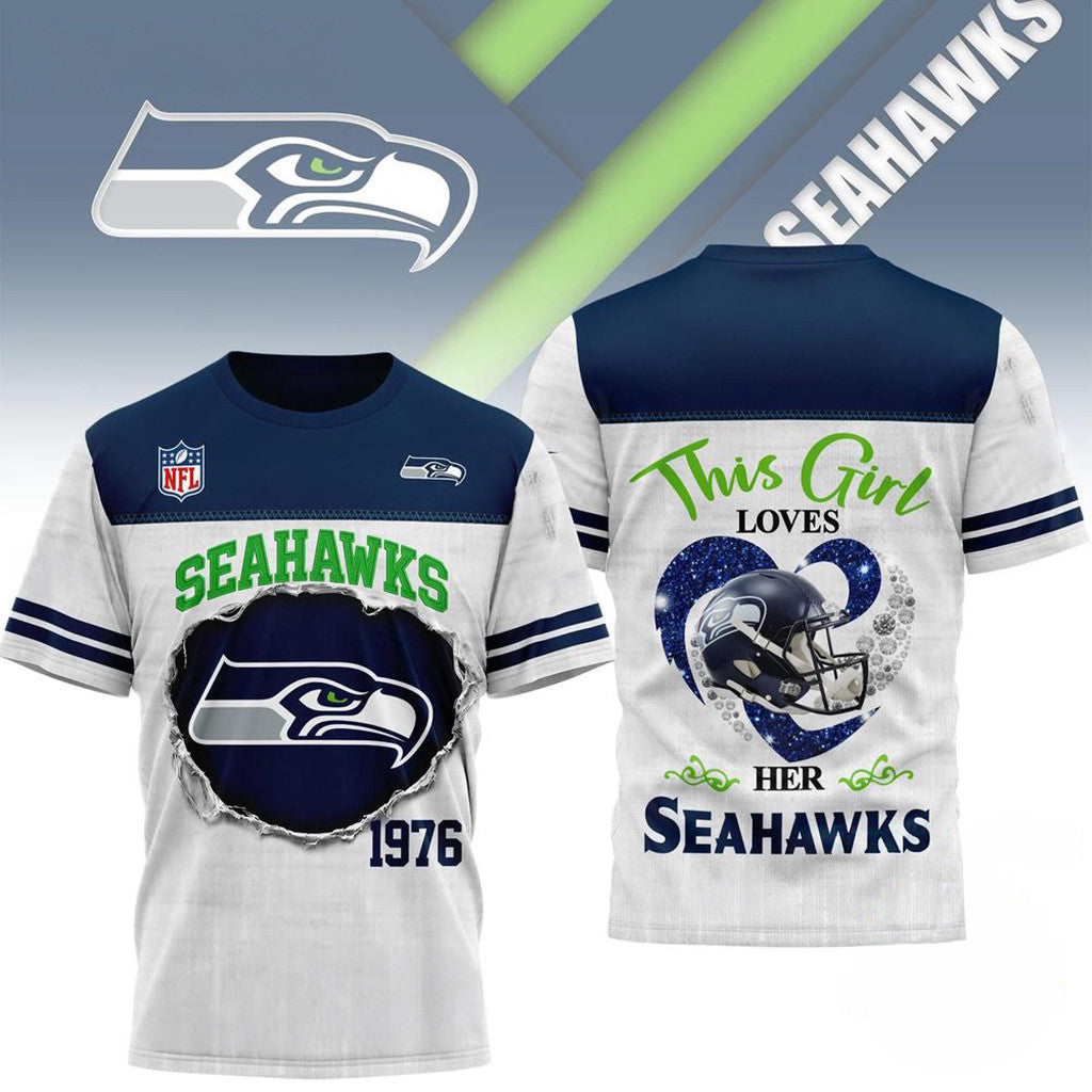 Seattle Seahawks Merch This Girl Loves Her Seahawks T-Shirt Birthday Gift Ideas For Brother - Merchluma