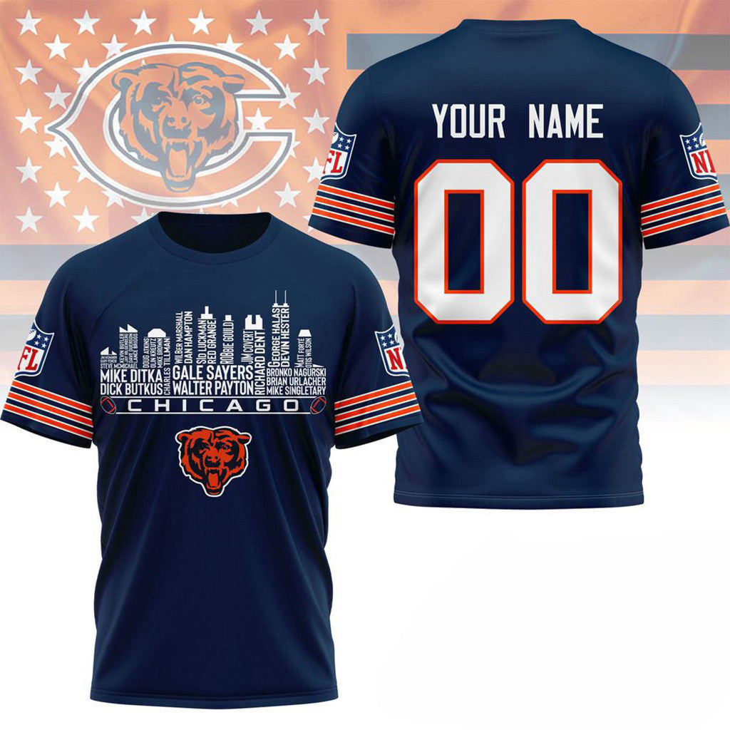Personalized Chicago Bears Game Day Skyline T-Shirt Chicago Bears Merch Gifts - Merchluma