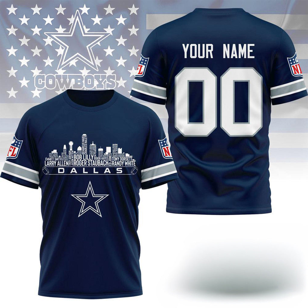 Personalized Dallas Cowboys Game Day Skyline T-Shirt Dallas Cowboys Merch Gifts For Fans - Merchluma