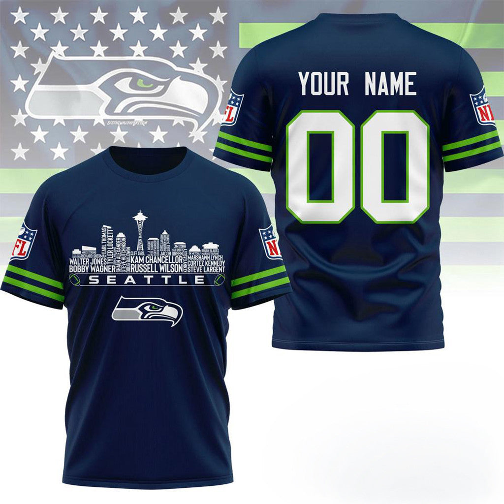 Personalized Seattle Seahawks Game Day T-Shirt Seattle Seahawks Merch Gifts For My Husband - Merchluma