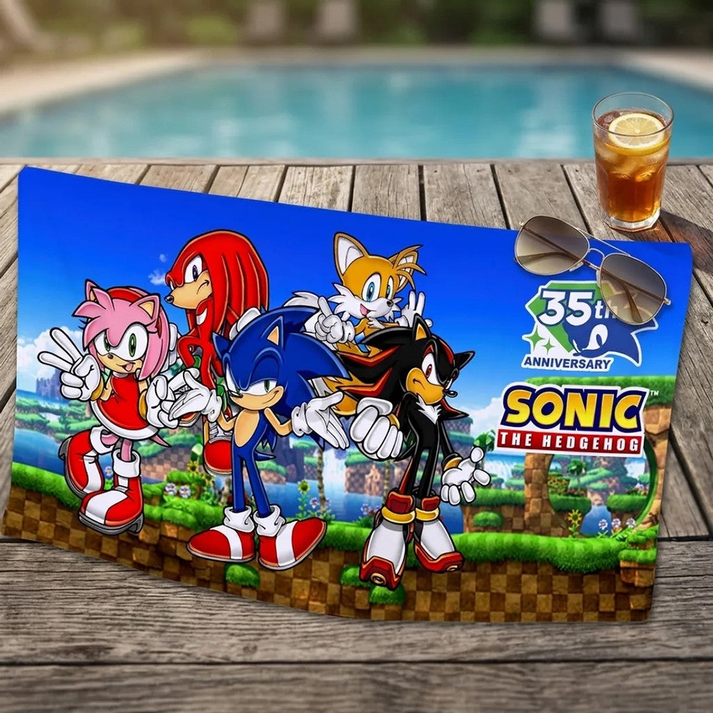 Sonic The Hedgehog Merch Characters 35th Anniversary Beach Towel Fan Gift - Merchluma