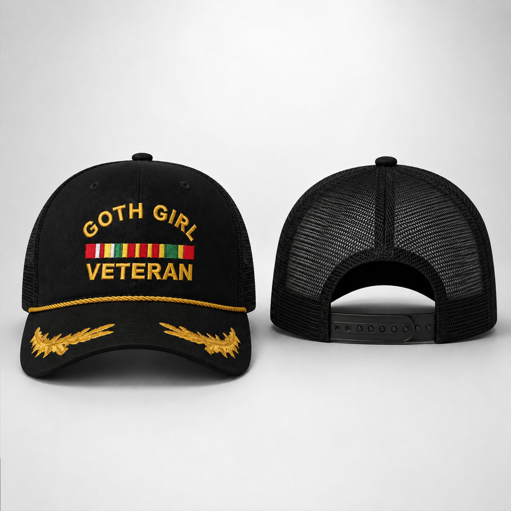 Goth Girl Veteran Trucker Hat Funny Cap Humorous Gifts Ideas For Friends - Merchluma