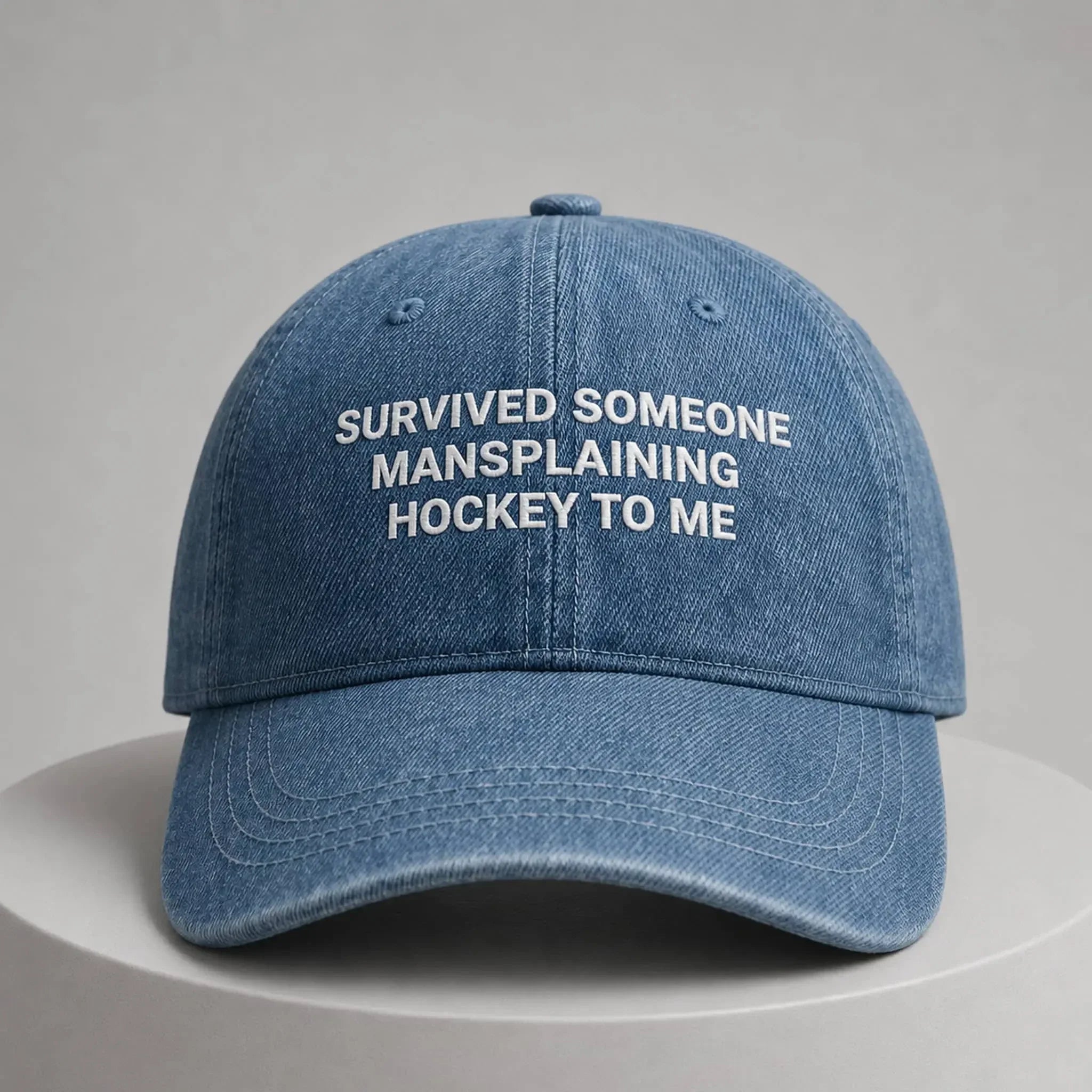 Survived Someone Mansplaining Hockey To Me Hat Embroidered Funny Cap Gifts For BFF - Merchluma