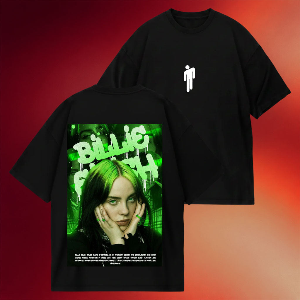 Billie Eilish Merch 2026 Billie Eilish Green Poster Black T-Shirt Gifts For Music Lovers - Merchluma